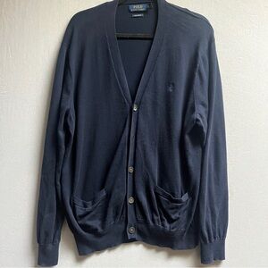 Polo Ralph Lauren Pima Cotton Button Front Cardigan Navy Blue Sz XL